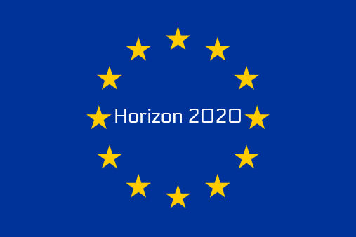 Bilde av EU-flagget med teksten Horizon 2020 inni