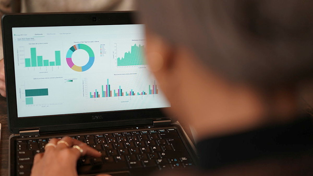 Picture of laptop screen of graphs and analysis. 