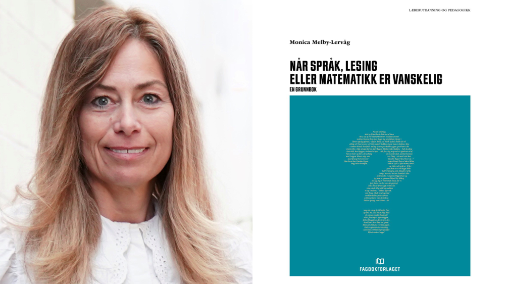 Portrettfotografi av professor Monica Melby-Lervåg, og bilde av forsiden på boken.