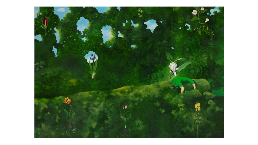 trees and a small child. Illustration.