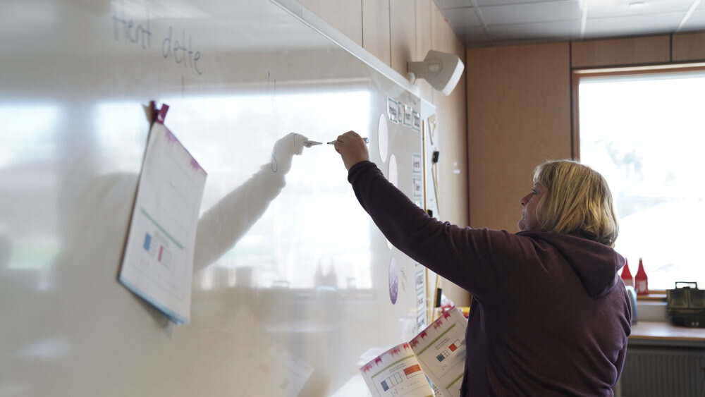 teacher in the classroom writing on the white board