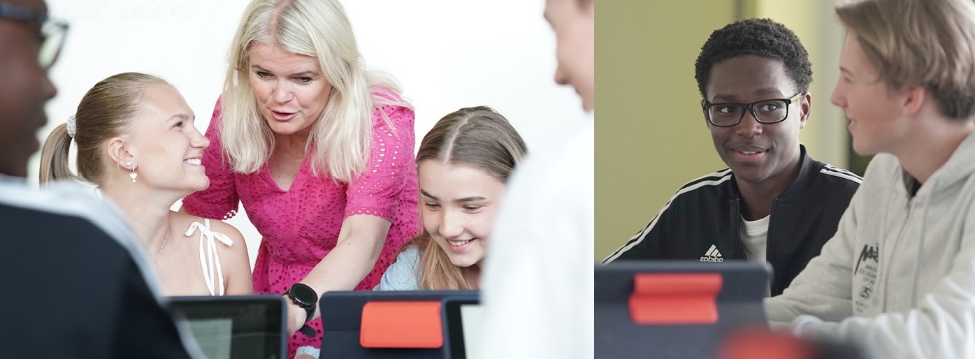 Teacher and students in classroom. Illustration photo.