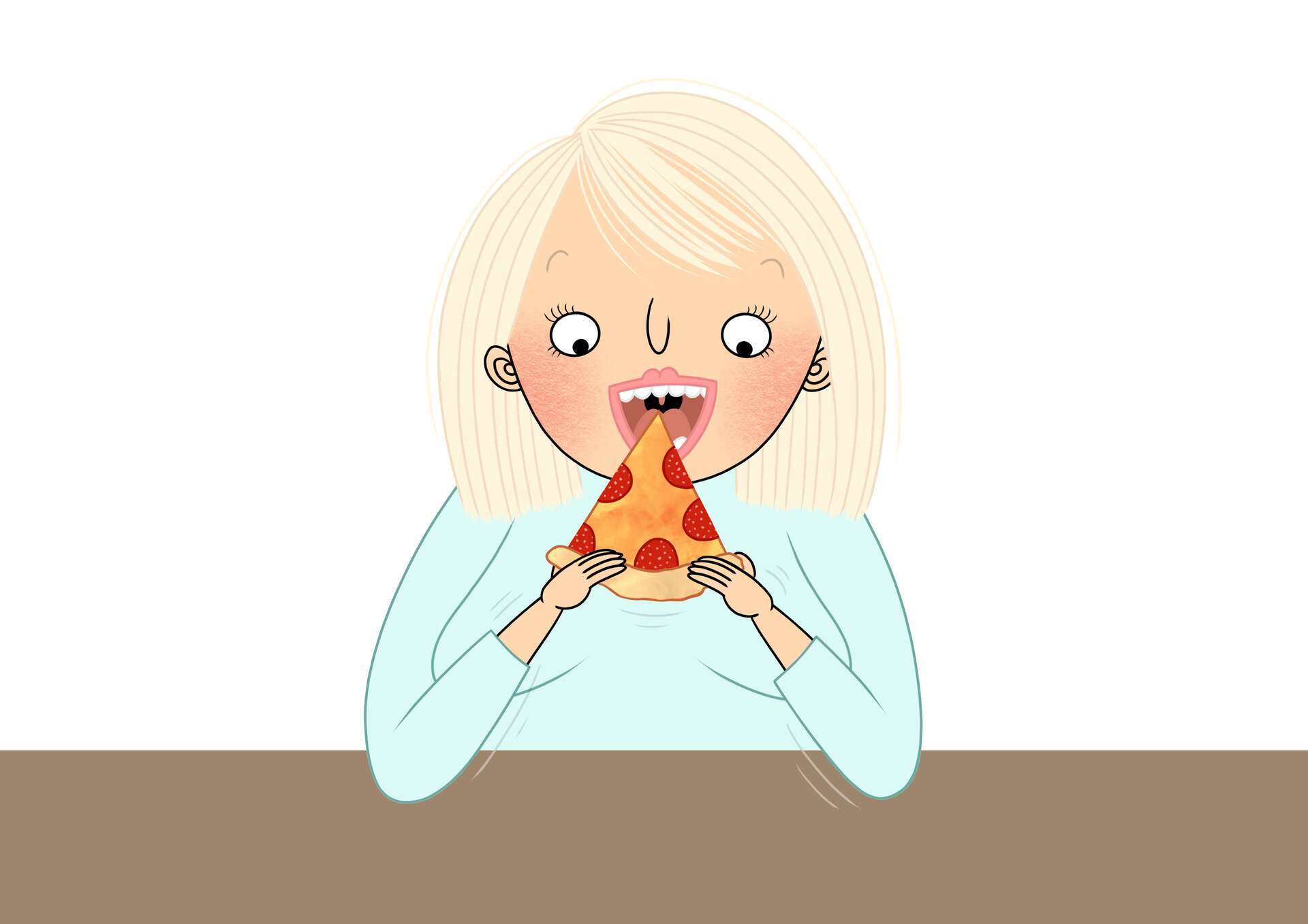 Bildet kan inneholde: ansiktsuttrykk, pizza, mat, pizzaost, utklipp.
