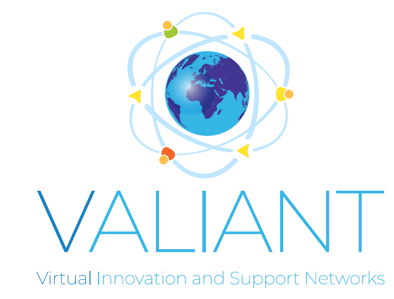 Logo for VALIANT med sirkler rundt en jordklode i blåtoner