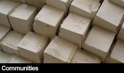Photo of stone blocks and the word "Communities"