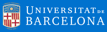 Blue, white, red and golden logo of University of Barcelona