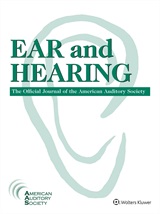 Bilde av forside fra tidsskriftet Ear and Hearing, bilde av et tegnet øre. 