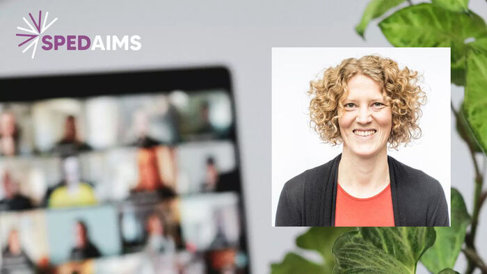 Bilde av digitalt arrangement og portrett av forskeren som skal holde foredraget.